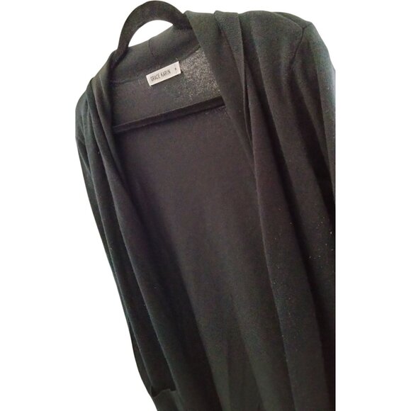 Grace Karin Size Medium Cardigan Sweater Womens Pockets Open Front Long Black - Picture 3 of 12